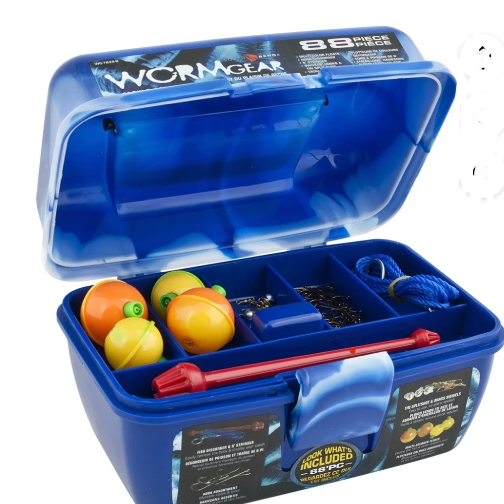 South Bend Worm Gear 88-Piece Loaded Fishing Tackle Box, new.